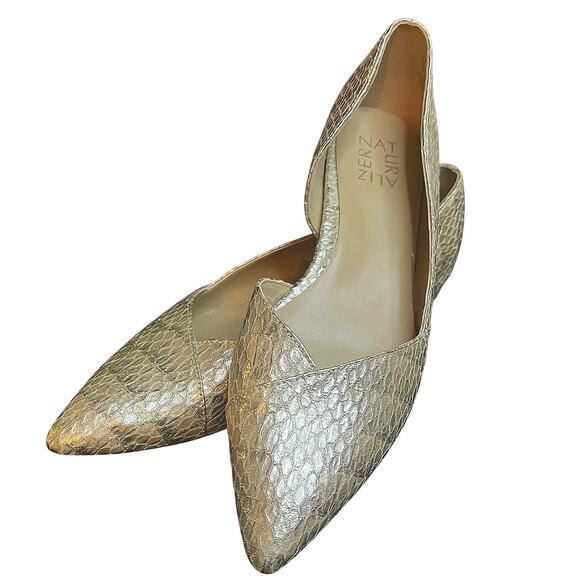 Naturalizer Kristin Leather Ballerina D’Orsay Flats Snakeskin Neutral Chic Prep - Picture 1 of 9